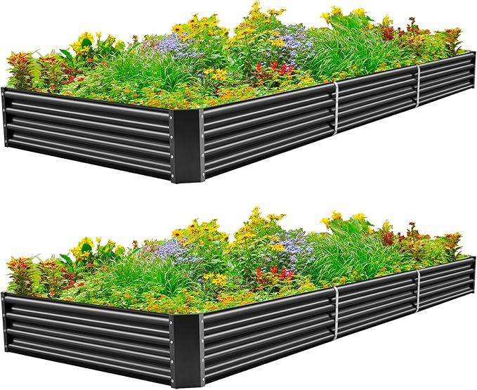 Land Guard 12×4×1ft Galvanized Raised Garden Bed Kit for Vegetables 2 Pack Galvanized Super Large Metal Planter Raised Garden Boxes Outdoor (Gray)