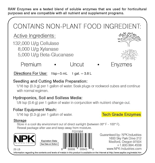 RAW Enzymes 25lb - Potent Plant Enzyme Blend for Enhanced Nutrient Uptake and Healthy Root Development