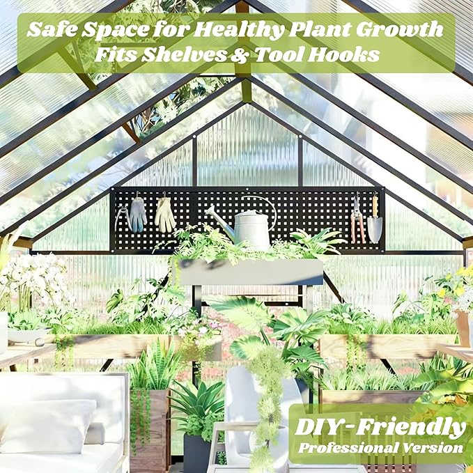 8 x 14 FT Greenhouse for Outdoors Polycarbonate Greenhouse with Quick Setup Structure and Roof Vent Aluminum Large Walk-in Green House for Outside Garden Backyard Dark Gray