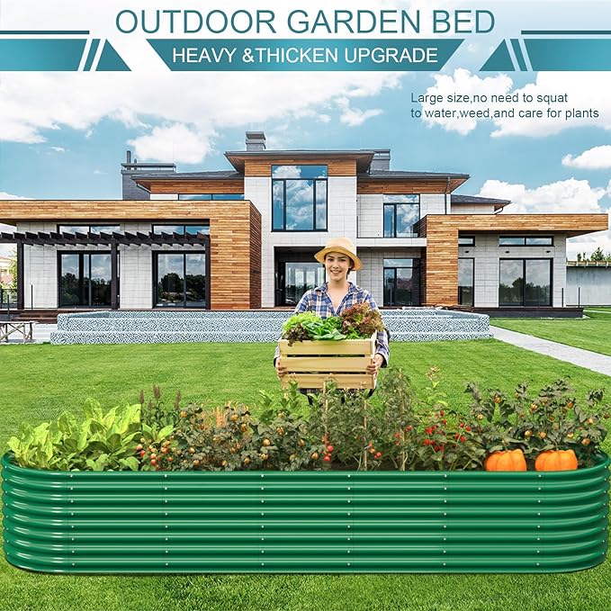 FRIZIONE 11FT(L)×3FT(W)×2FT(H) Galvanized Raised Garden Bed Outdoor Metal Raised Garden Beds for Flower Raised Planter Box Outdoor for Herb Vegetable-Dark Green