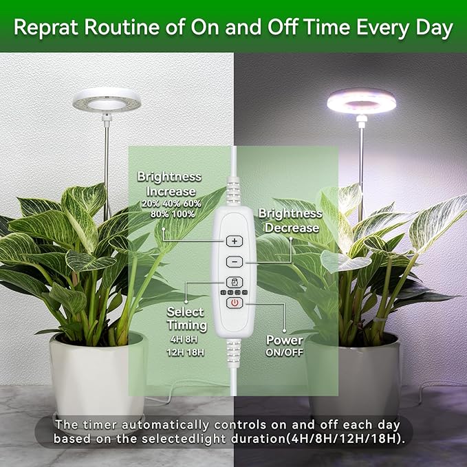 Plant Lights for Indoor Growing Full Spectrum Grow Light with 48 LEDs 5 Dimmable Levels Super Bright Halo Grow Lights with Automatic Timer Height Adjustable 7-17 Pack of 3