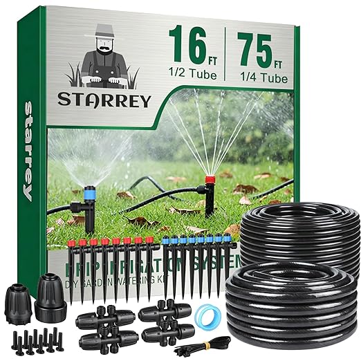 Drip Irrigation System for Garden 2026-Upgraded Quick Connect Garden Watering Kit All-in-One with 1/2 inch 1/4 inch Irrigation Tubing for Garden Lawn Greenhouse Raised Beds (91FT)