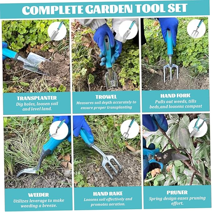 Gardening Tools 6-Piece Gardening Tool Set Heavy Duty Steel Hand Tools with Storage Bag &amp Non-Slip Rubber Gloves Garden for Women - Tool Set