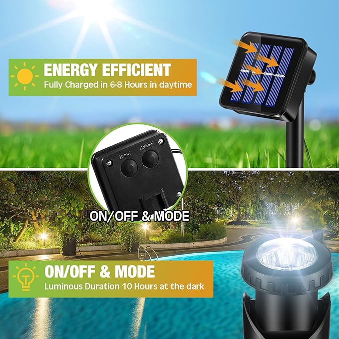 2 Sets Solar Spot Lights Outdoor 10.2ft Cable Landscape Lights Solar Spotlight Lawn Lights Solar Pond Lights Auto On/off 6 LED Waterproof Adjustable for Garden Yard Pool