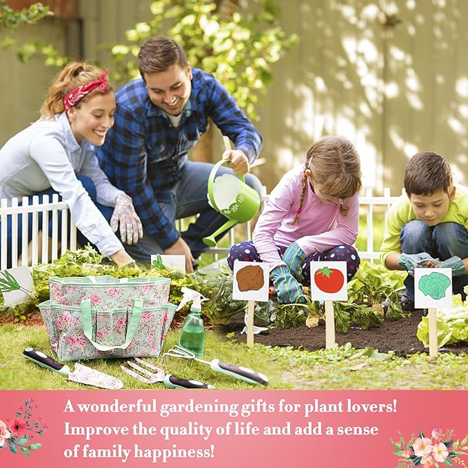 Garden Tools Set Carsolt 11 Pcs Heavy Duty Floral Gardening Tools Kit with Non-Slip Rubber Handle Special Gardening Gifts for Women Birthday Box