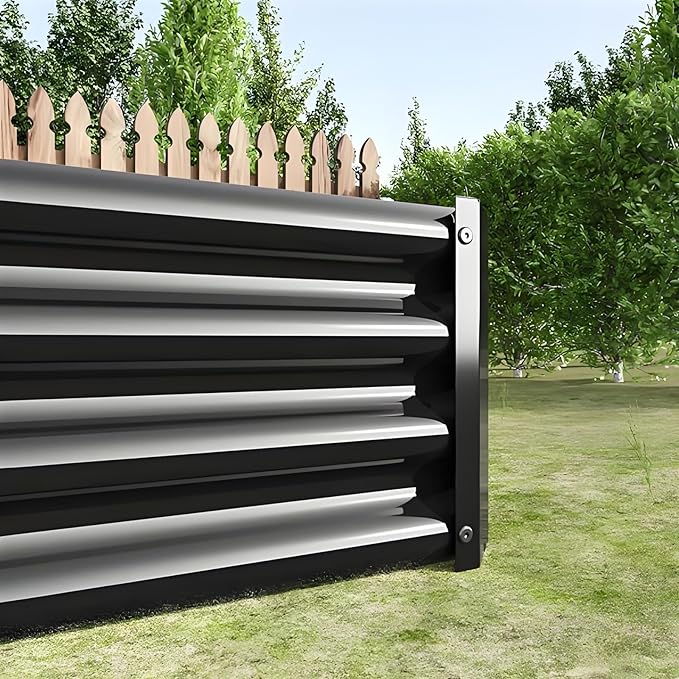 LANOVAGEAR Raised Garden Bed Kit - Metal Raised Bed Garden 7.6x3.7x0.98ft for Flower Planters Vegetables Herb (Black)
