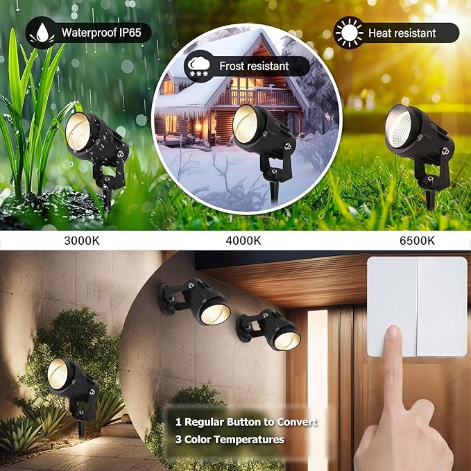 Outdoor Landscape Lights 7W 700LM110V 120V LED Spot LightsWaterproof Landscape Spotlights3CCT Selectable US-3 Plug in Tree UplightsMount Wall Lamp Spiked Stand for Yard PathwayPack of 8
