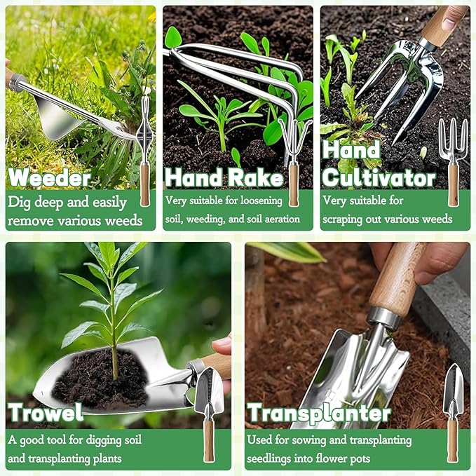 11-Piece Gardening Hand Tools Set with Durable Garden Tool Organizer Bag Rust-Resistant and Stylish Heavy Duty Garden Tools for Gardening Perfect Garden Tool Set Gifts for Women