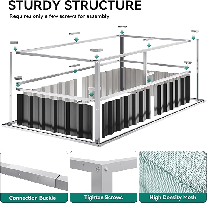 YITAHOME 5.7x3x2.3FT Large Raised Garden Bed with Anti Bird Protection Netting Structure Outdoor Steel Metal Patio Planter Box with Gloves &amp Reinforced Frame for Plants Vegetables Flowers (Dark G