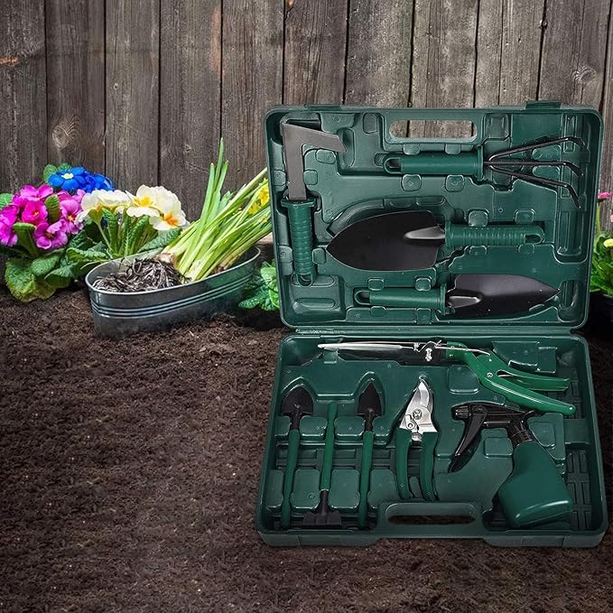 Garden Tools Set10 Piece Gardening and Planting Kit with Carrying CaseSucculent Tools Set Planting Tools Kit Including Shovel Rake Fork Weeder TrimmerGardening Gift Set for Gardener Women Men