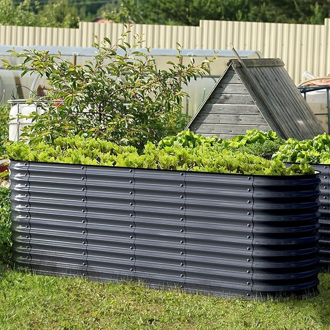 Olle Galvanized Raised Garden Bed Outdoor 32 Tall 12 in 1 Metal Raised Garden Planter Raised Bed for Growing Flowers Herbs Vegetables Bed Raised Midnight Grey 32 Tall