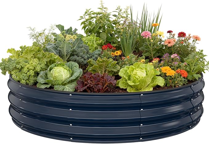 Galvanized Raised Garden Bed 4×4×1 FT Round Metal Raised Garden Bed Outdoor Planter Box with Open Bottom Rust-Resistant Steel Garden Bed for Vegetables Herbs Flowers Easy Assembly