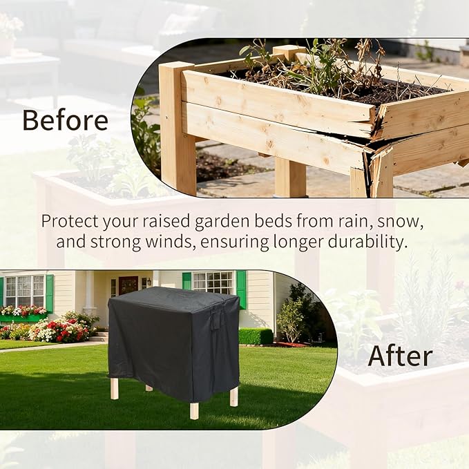 Winter Outdoor Raised Garden Bed Cover 122x78x62cm/48x30x24in 420D Oxford Cloth Waterproof for Elevated Planter Box Stand for Snow Frost &amp Rain Protection (Black Cover Only)