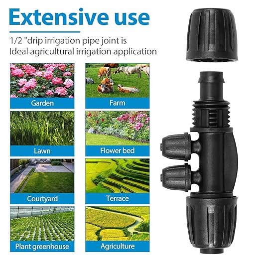 40 PCS Drip Irrigation Fittings 4-Way Lock Barbed Connectors 1/2 Inch to 1/4 Inch Anti-Drop Tee Fitting for 1/2 Irrigation Tubing (16mm OD 0.60-0.63) Garden Lawn Farm Drip System Parts