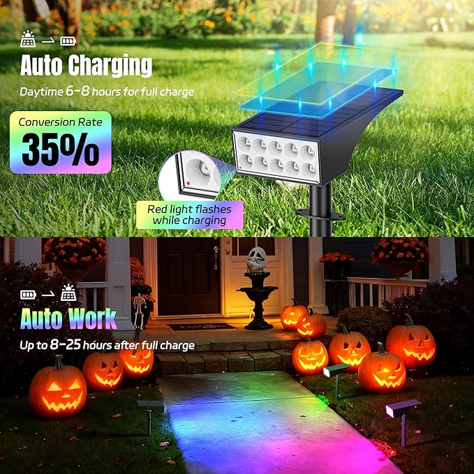 Solar Spot Lights Outdoor Color Changing [7 Mode/6 Pack] Christmas Landscape Spotlights Solar Lights Outdoor WaterproofLed Powered Flood Light for Halloween Pathway Yard Garden Tree Walkway