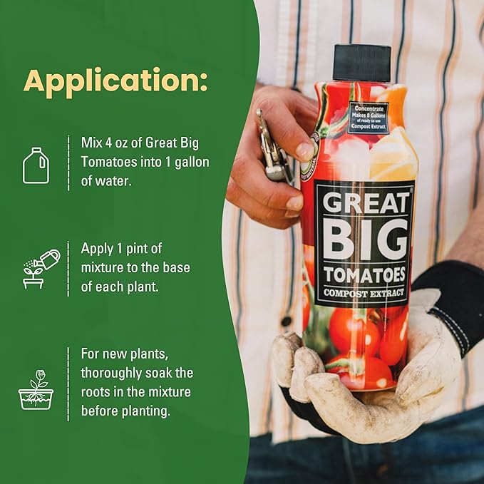 Great Big Tomatoes Soil &amp Fertilizer Booster for Big Vegetable Yields Better Fertilizer &amp Plant Food Efficiency &amp Garden Performance. Perfect for Beginners. 2.5 Gallon Concentrate (Makes