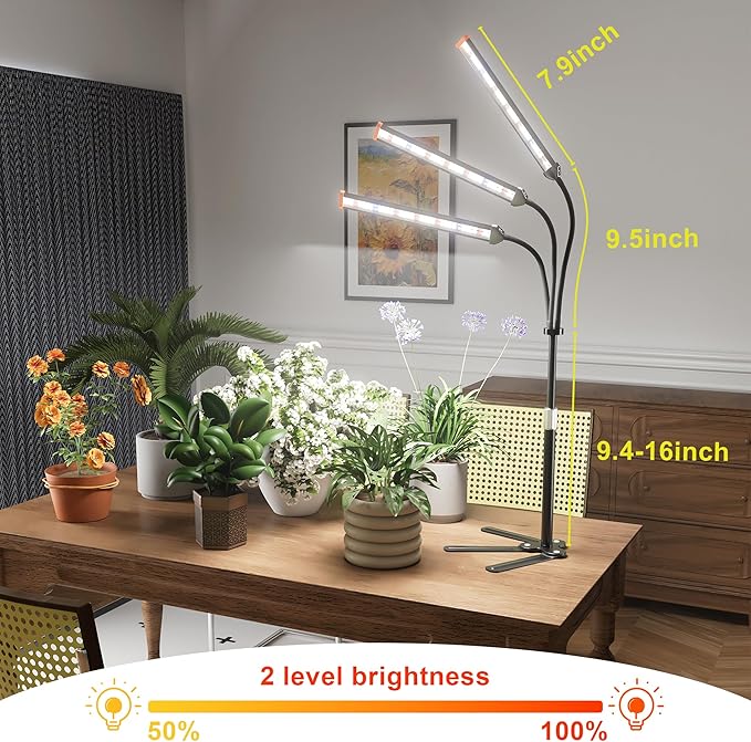GooingTop Grow Light for Indoor Plants5000K Full Spectrum Growing Plant Lamp with White Red Blue LED for Pots Succulents Seed StartingHeight Adjustable 10-32'' with Optional Dimming &amp Timer