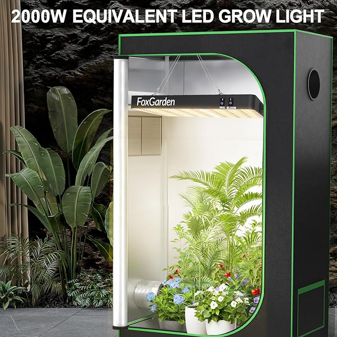 FOXGARDEN 2000W LED Full Spectrum 3×3ft Coverage Grow Light for Indoor Plants 1196PCS LEDs Dual Built-in Fans Daisy Chain Function Veg &amp Bloom Dual Mode