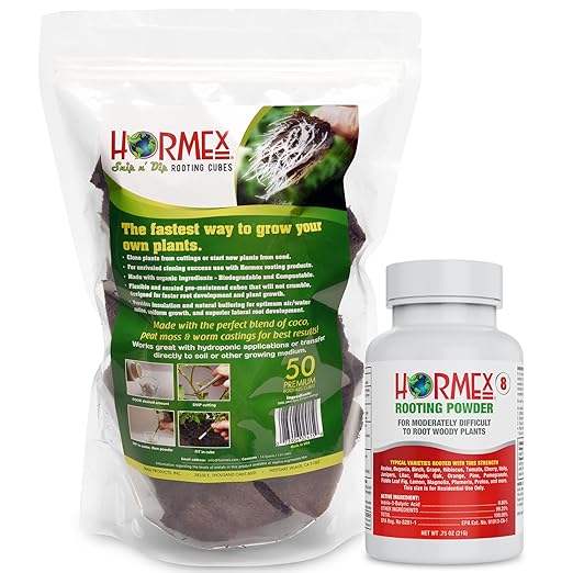 Hormex Rooting Powder #8 &amp Rooting Cubes Combo - Rooting Hormone for Semi-Hardwood Cuttings &amp Organic Peat Moss Coco Plugs - Fast Healthy Root Growth for Propagation Hydroponics &amp Seed