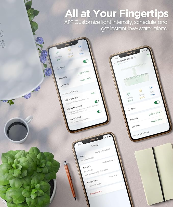 LetPot LPH-Air Hydroponics Growing System Kits APP &amp WiFi Controlled Smart Indoor Garden with Adjustable 24W Grow Light Full Spectrum 10 Pods Planter Indoor Gardening for Gifts Kitchen Vegetab