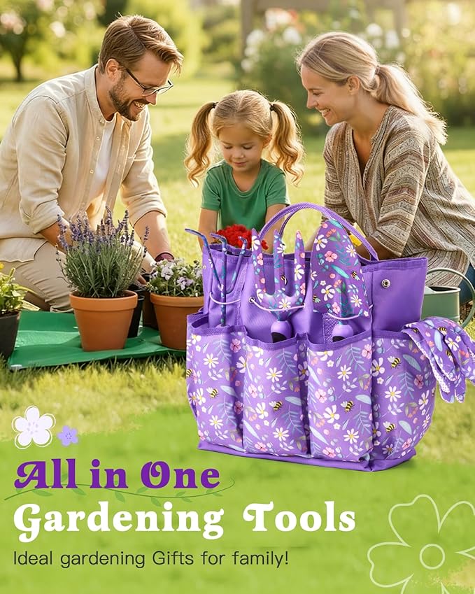 Gardening Gifts for Women 12PCS Heavy Duty Garden Tools Set with Large Purple Garden Bag and Gloves Pruning Shears Unique Birthday Easter Gardening Gifts for Mom Girlfriend Planting Lovers