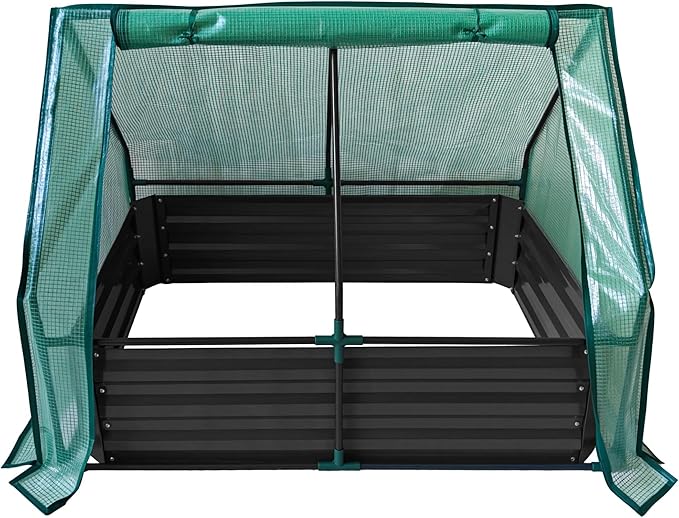 Relaxdays Raised Bed with Greenhouse for Flowers Plants and Vegetables H x W x D: 92 x 125 x 95 cm Garden Plant Bed Black
