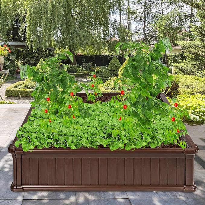 Giantex Raised Garden Bed Planter for Flower Vegetables Outdoor Plant Box Patio Backyard Easy Assembly (48.5''Lx48.5''Wx12''H Brown)