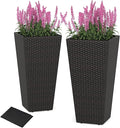 Giantex Set of 2 Outdoor Wicker Flower Pot 30 Inch Tall Planters with Drainage System PE Rattan Flower Pots Indoor Outdoor Decoration for Front Porch Balcony Entryway Dark Brown