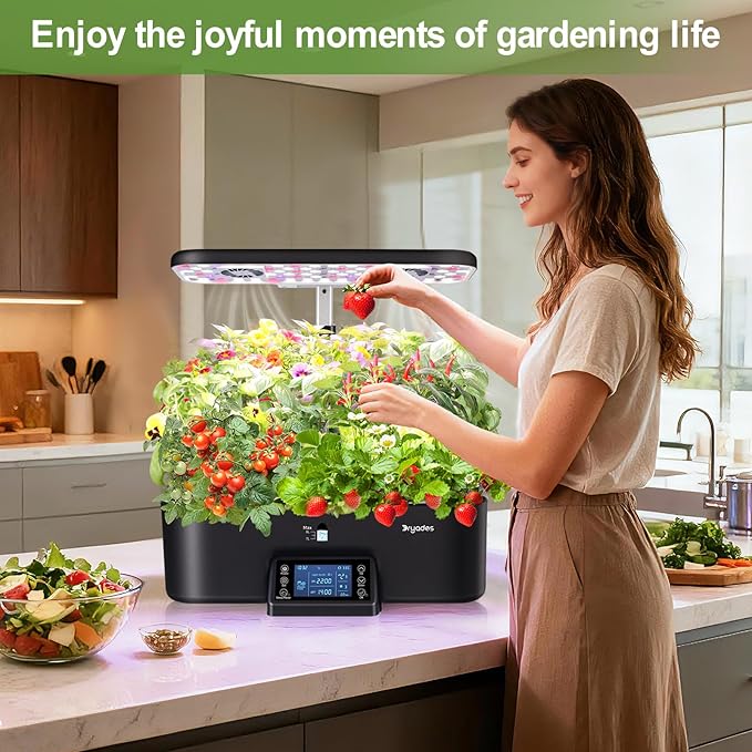 17-Pods Hydroponic Growing System with Dual Fans 24W Full-Spectrum Grow Light &amp Smart Control Panel for Indoor Gardening for Vegetables Herbs