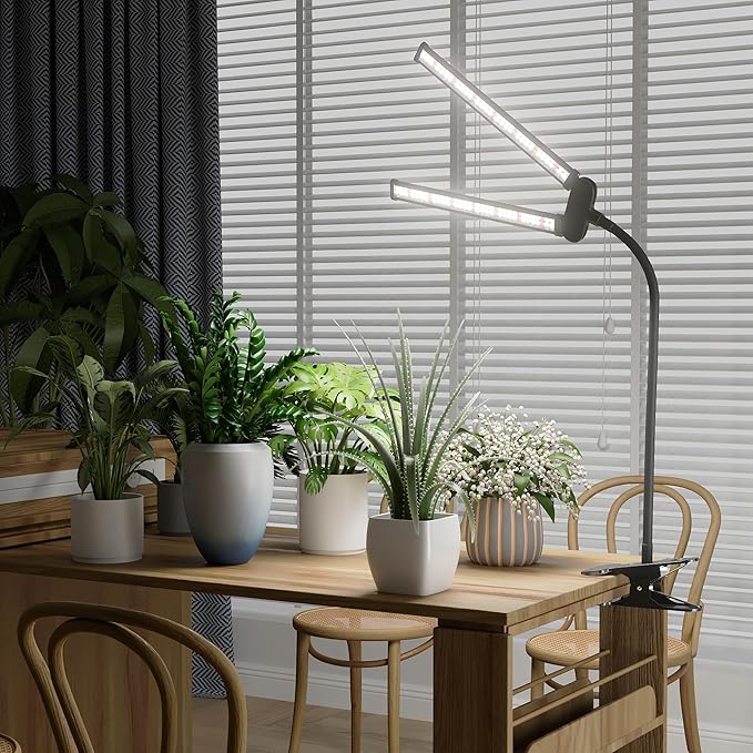 Juhefa LED Grow LightSuper Bright 6000K White Full Spectrum Clip Plant Growing Lamp with Rotatable Dual Head for Indoor Desk PlantsDimmable &amp Timer 4/8/12HHigh Power Output for Faster Growth1-