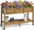YITAHOME Raised Garden Bed HDPE 47x18x31In Herb Garden Bed Poly-Wood Weather-Resistant Elevated Planter Box with Lockable Wheels &amp Storage Shelf for Vegetable Flower Brown