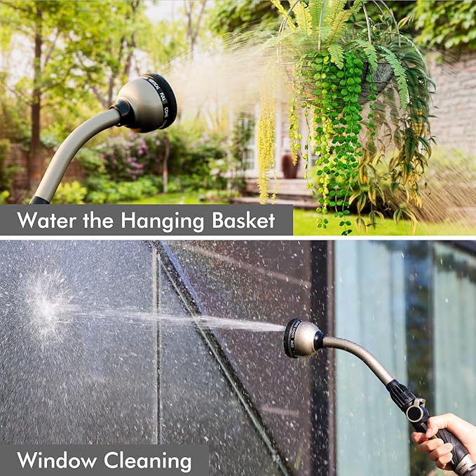 RESTMO Watering Wand Heavy Duty Metal Garden Hose Wand with 10 Spray Patterns 15-Inch Long Hose Nozzle Sprayer with Thumb Flow Control Ideal to Water Hanging Baskets and Shrubs