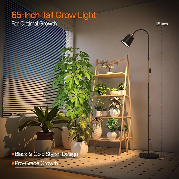 Bstrip Grow Light for Indoor Plants 65 Tall Standing Grow Light 18W Non-Dimmable LED Plant Light with Optical Lens Full Spectrum Plant Light with Flexible Gooseneck &amp Smart Timer