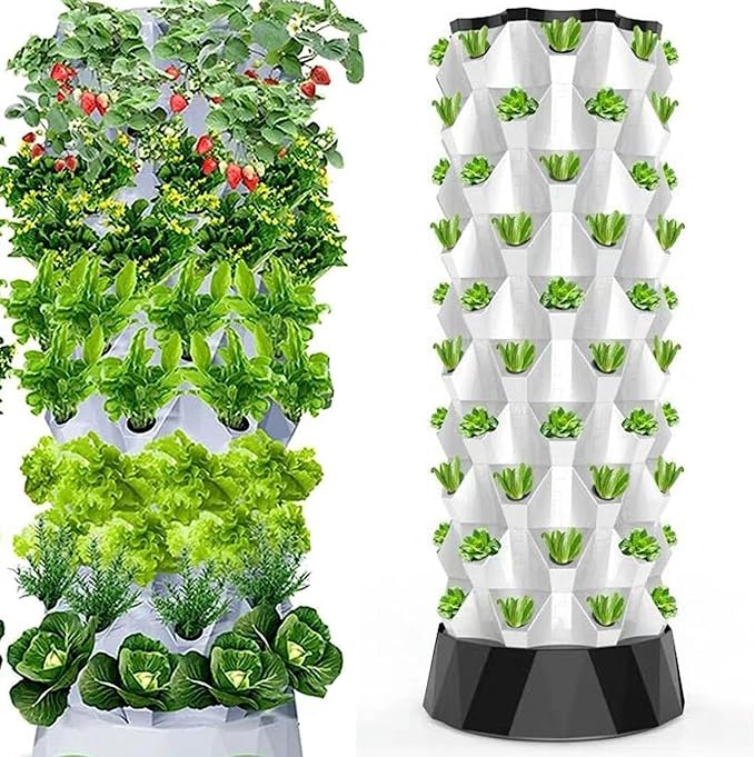 48/64/80Holes Hydroponics TowerHydroponic Growing Hydroponic Vertical Tower Self-Watering Growing for Fruits and Vegetables wit
