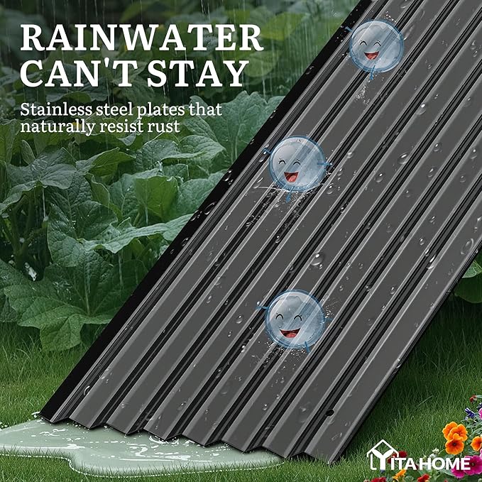 YITAHOME 24 Tall 9 in 1 Raised Garden Bed Kit96x24 in Large Galvanized Metal Planter Box with Gloves Safety Rubber &amp Support Rod Outdoor Flower Bed for Plants Vegetables Flowers Black