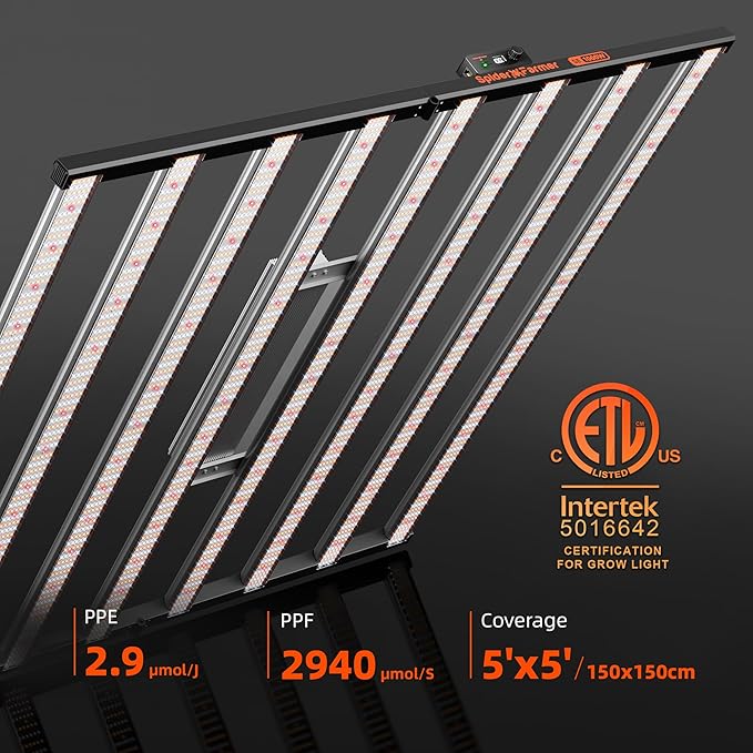 Spider Farmer SE1000W LED Grow Lights 1000w Samsung LM301H EVO Diodes Smart App Control 5x5ft Coverage Dimmable Daisy Chain Bar Style Commercial LED Growing Lamp Commercial Grade Vertical Farming