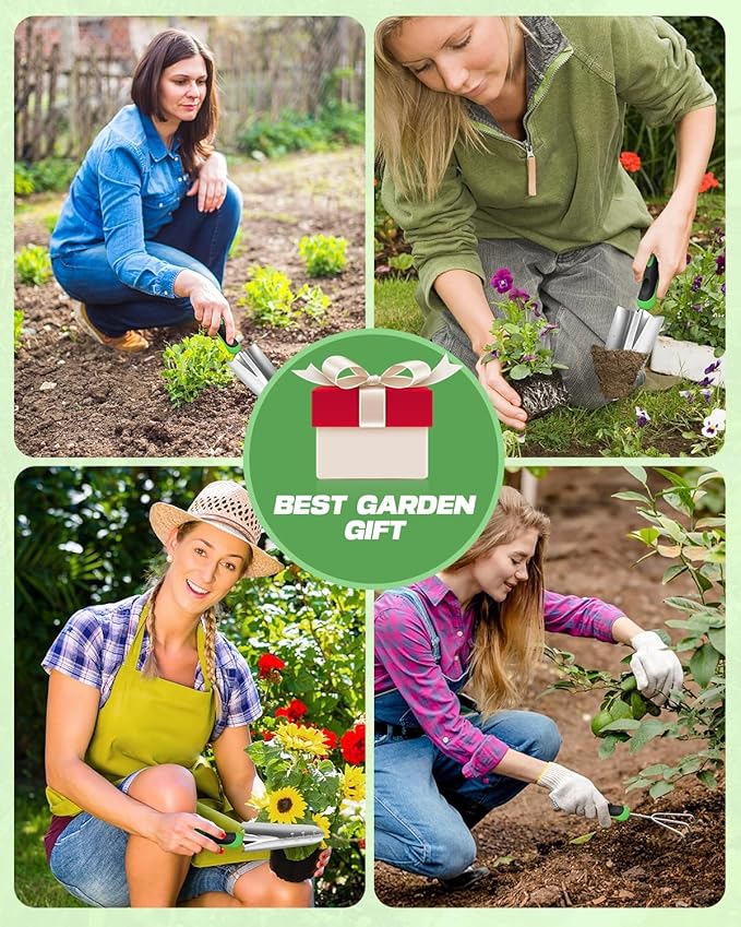 Garden Tools Set 8 in 1 Heavy Duty Garden Tools Kit Stainless Steel Ergonomic Gardening Hand Tool with Upgraded Bag Gardening Supplies Gift for Women Kid Organizer