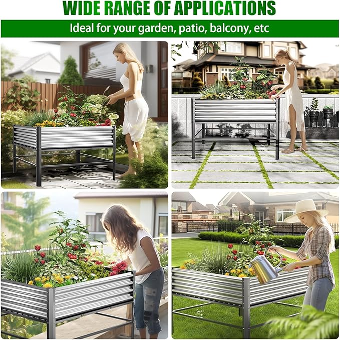 Doniks Raised Garden Bed with Legs 48×48×32in Large Outdoor Metal Galvanized Garden Planting Box1000lb Capacity for Vegetables Lawn Green Flowers Fruits Terrace