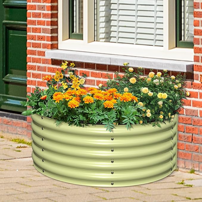 Olle Metal Raised Garden Beds for Growing Flowers 17 Tall Large Galvanized Planter Raised Bed Outdoors Steel Kit Herb Flower 47*27 Sage Green