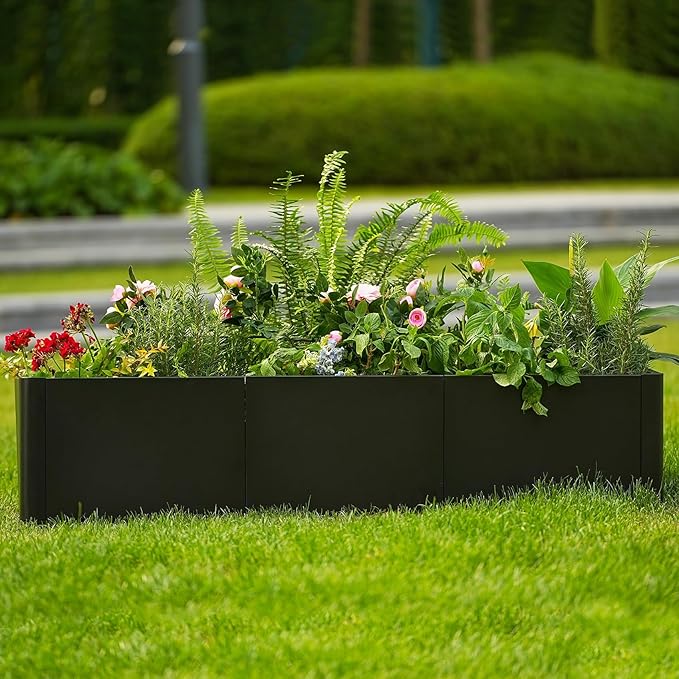 IDEALHOUSE 54x20 Metal Planter Box with Drainage Holes &amp Rounded Corners – Modern Heavy Duty Steel Raised Garden Bed with Snap-On Assembly for Patio Gardening &amp Balcony