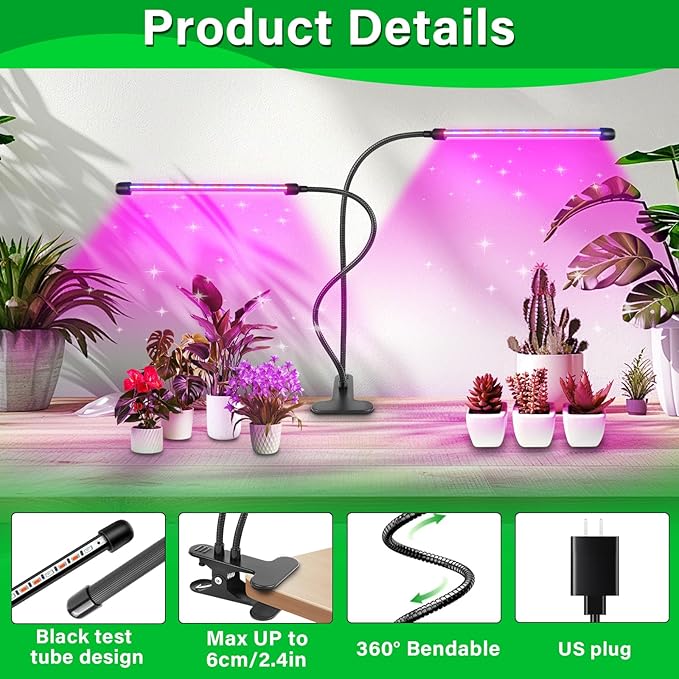 AUXTINGS LED Grow Lights for Indoor PlantsFull Spectrum 4 Heads Plant Growing Lamp with 3/6/9H Auto Timer 10 Dimmable Modes &amp 3 Light Settings Seed Starting Grow Lights for Indoor Gardening