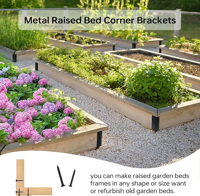 8 PCS Raised Garden Bed Corner Brackets for 10-24 Height Wood Frame BedMetal Raised Bed Corner Brackets 11 x 3 x 3 Raised Bed Corners Connectors for Vegetable Flower Planter Garden.