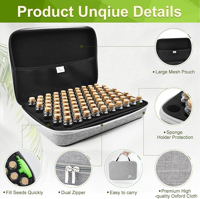 80 Slots Seed Storage Organizer with 40 Seed Envelopes Sturdy Organizer Storage Box with Label Stickers Glass Container for Flower Vegetable Garden Seed Saving (Seeds not Included)