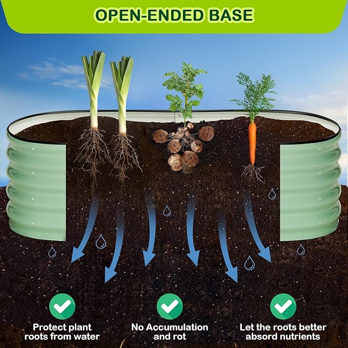 2 Pcs Oval Raised Garden Bed 4.5 * 2 * 1.5FT Galvanized Metal Planter Boxes with Open Base for Gardening Raised Bed Planter for Vegetables Flowers Olive Green