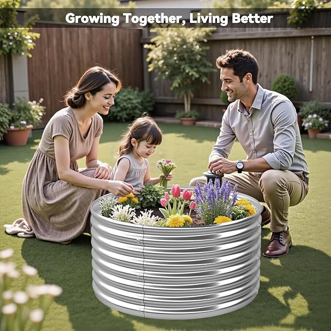 4 Pack 2x2FT Round Raised Beds for Gardening Corrugated Galvanized Steel Raised Garden Bed Outdoor Metal Above Ground Garden Bed for Vegetables and Flowers-2x2FTx10Inch