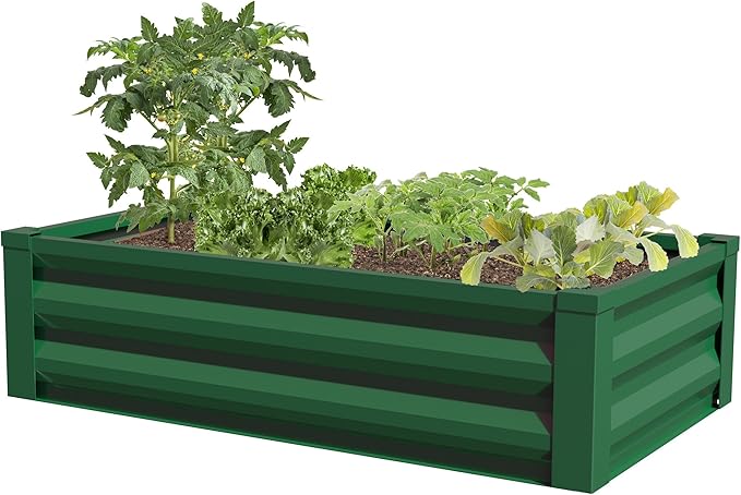Greenes Fence Forest Green Powder-Coated Metal Raised Garden Bed Planter 24 W x 48 L (3-Pack)