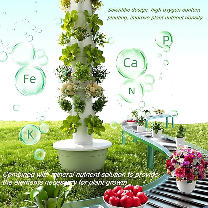 ZAIHW Hydroponic Tower System 5/7/9-Tier Weatherproof Design 3X Faster Growth for Herbs Vegetables | Indoor &amp Outdoor Vertical Farming5-Layers-Green