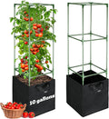 ANPHSIN 2 Sets Tomato Cages with 10 Gallon Grow Bags - 47'' Stable Plant Support Trellis Kit Square Cages with Planter Pots for Garden Flowers Vegetables Cucumber Vertical Climbing Plants Vines