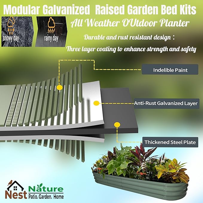 NestNature Modular Galvanized Raised Garden Bed Kits 12 Tall 10-in-2 Outdoor Metal Raised Planter Bed for Planting Plants Vegetables Fruits Flowers Herbs Gardening Ground Planter Box-Green