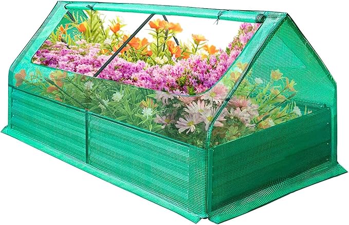 6x3x1FT Galvanized Steel Raised Garden Bed Durable Outdoor Metal Planter Box with Cover Large Metal Greenhouse for Vegetables Flowers Herbs Rust-Resistant Sun&ampWind Protection